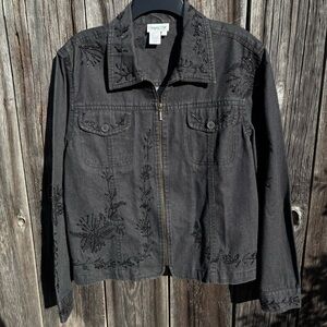 Coldwater Creek Charcoal Embroidered Jean Jacket 100% Cotton size XL
